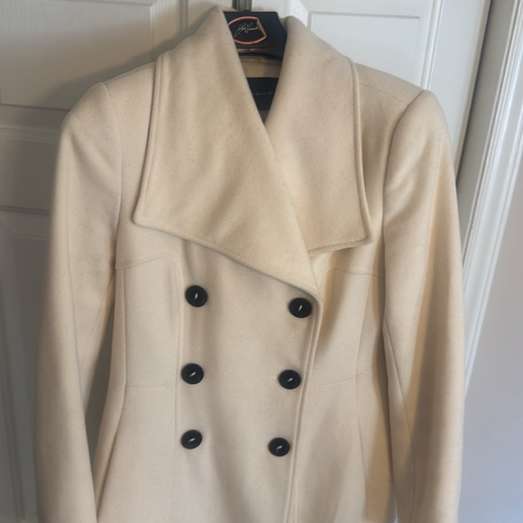 TAHARI Long Cream Colored Wool Coat - Picture 4 of 16